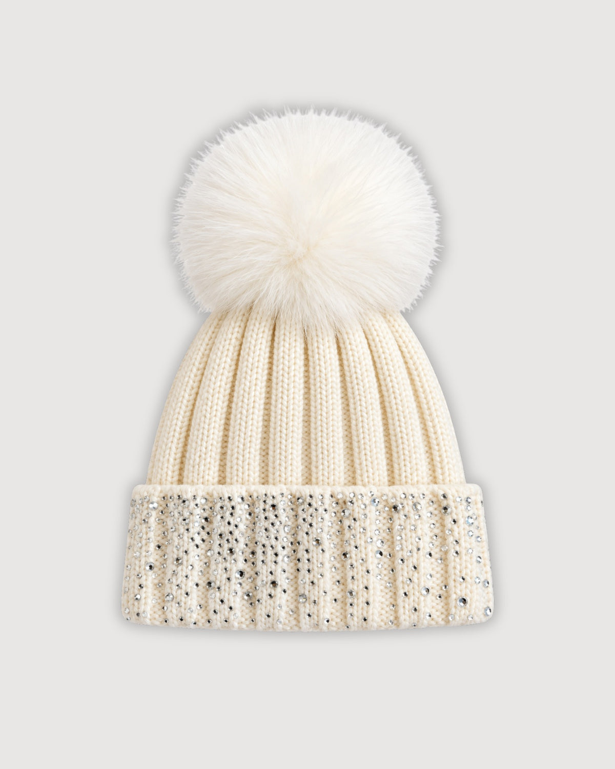 REGINA | berretto in lana con Swarovski e pom pom in pelliccia