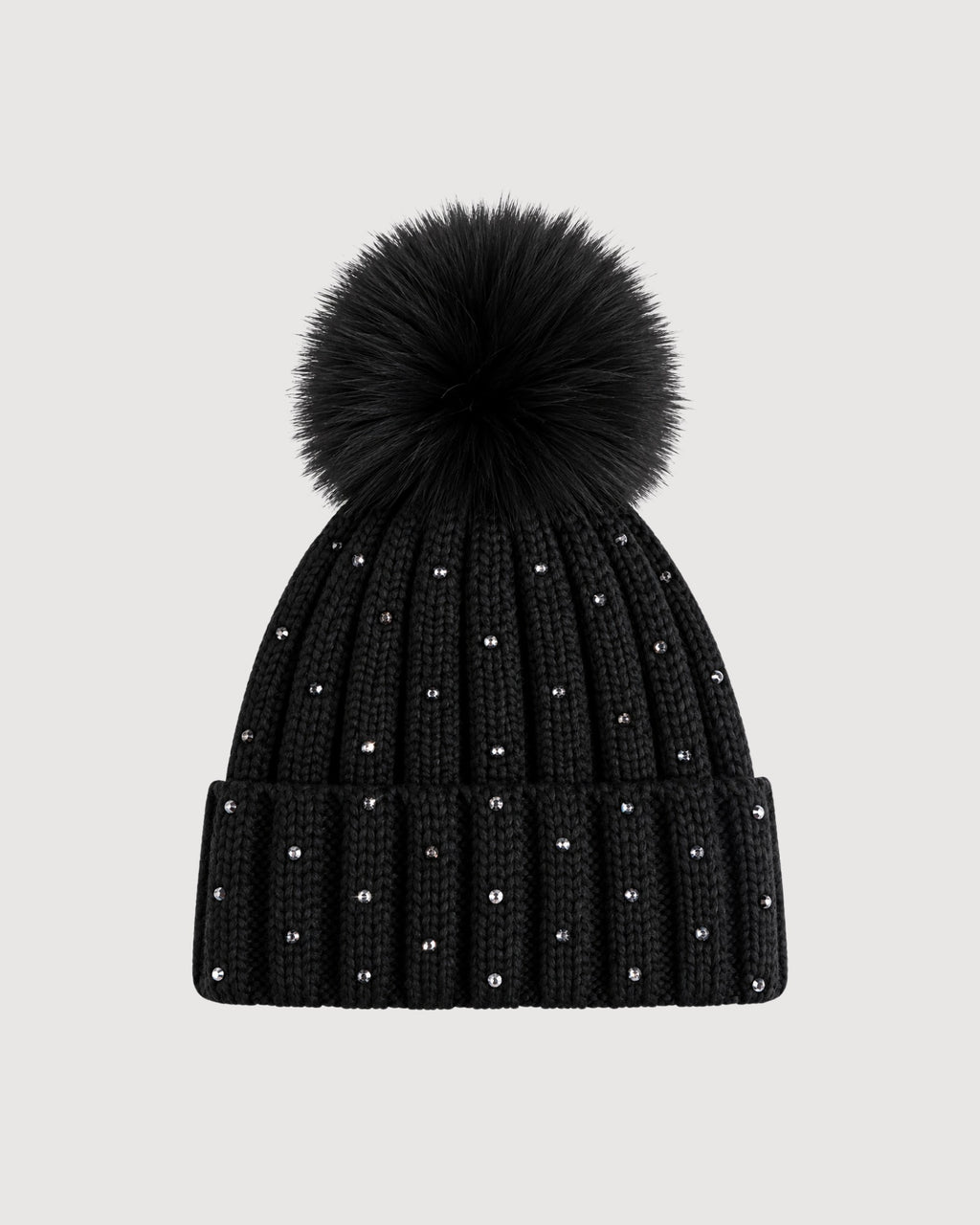 REGINA | berretto in lana con Swarovski e pom pom in pelliccia