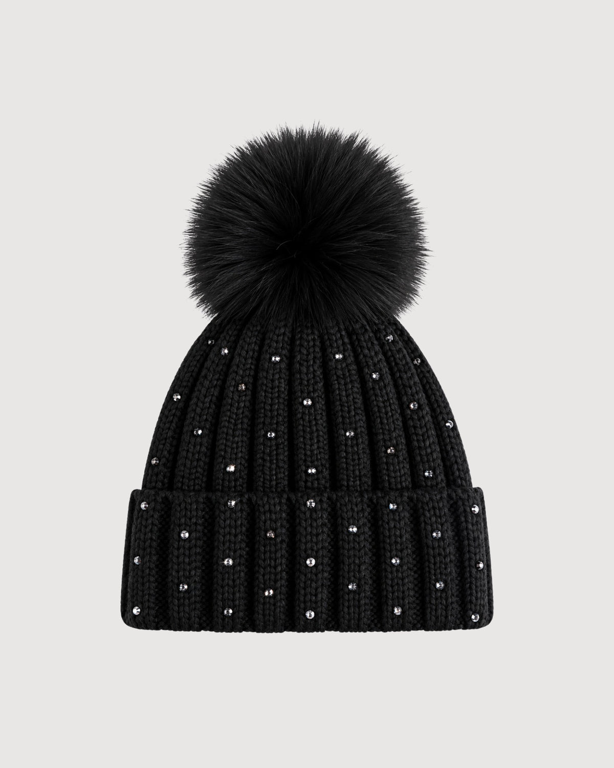 REGINA | berretto in lana con Swarovski e pom pom in pelliccia
