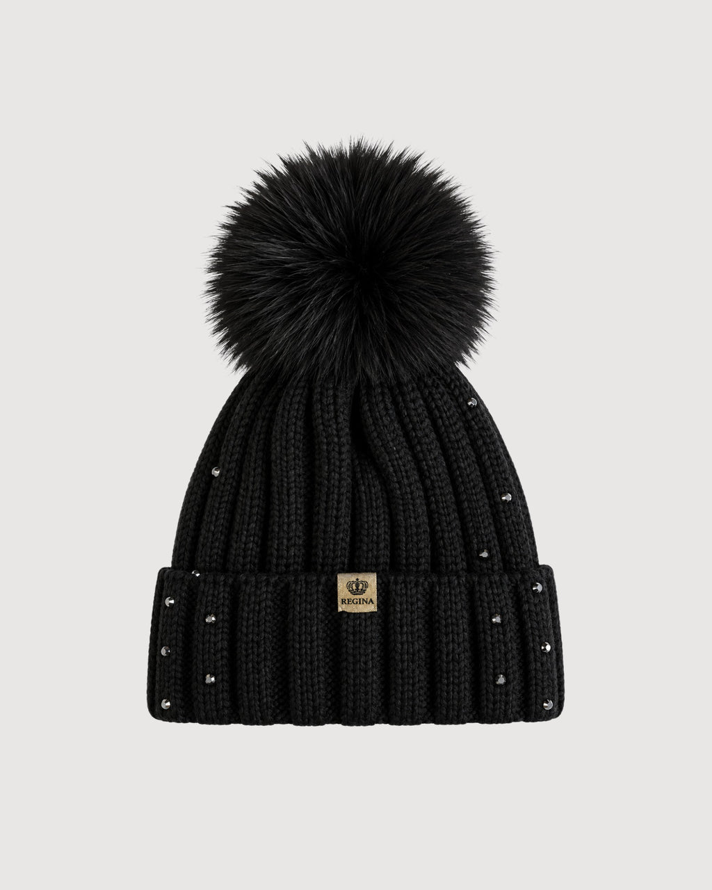 REGINA | berretto in lana con Swarovski e pom pom in pelliccia